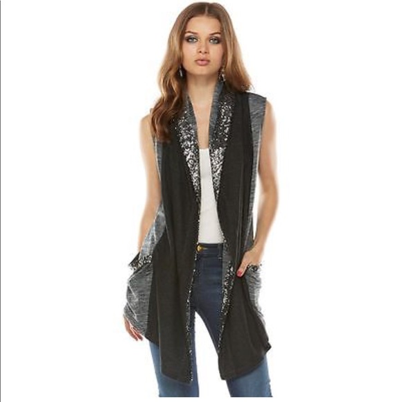 Juicy Couture Sweaters - Juicy Couture Gray Sequin OpenFront Drape cardigan